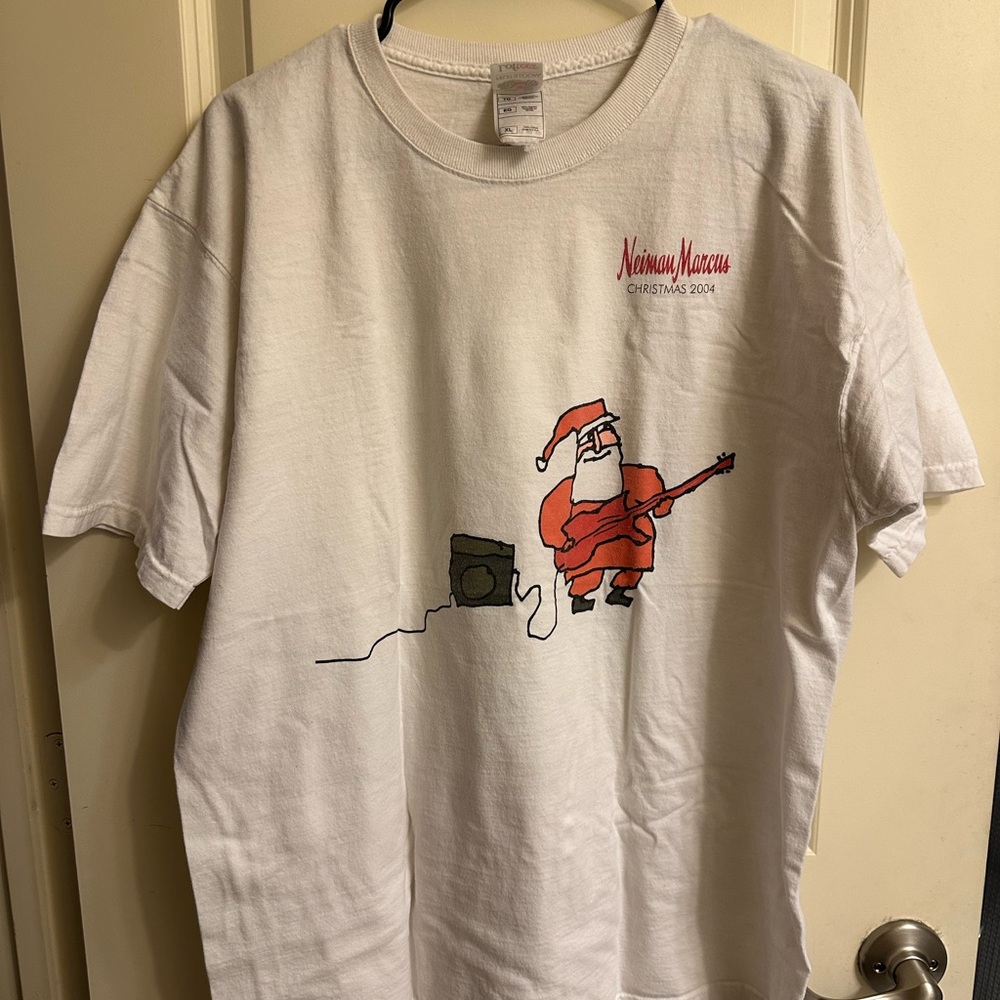 Neiman Marcus White Christmas Tee with Santa Graphic